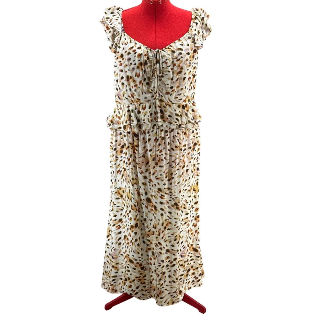 Sofia Jeans By Sofia Vergara Cheetah Ruffle Sleeve Stretch Maxi Dress Women XL